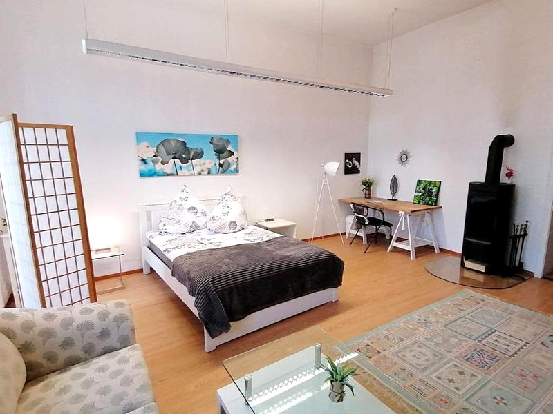 Nr 3 Großzügiges Kamin-Zimmer mit King-Size Bett im Zentrum WLAN TV gute Laune (Nr 3 Großzugiges Kamin-Zimmer mit King-Size Bett im Zentrum WLAN TV gute Laune)の写真